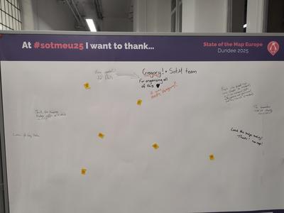 Collaborative board sending appreciation across the OpenStreetMap community. Photo by Gregory Marler